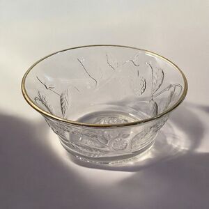 France Clear Glass Berry Bowl with Gold Rim and Embossed Berry’s & Vines
